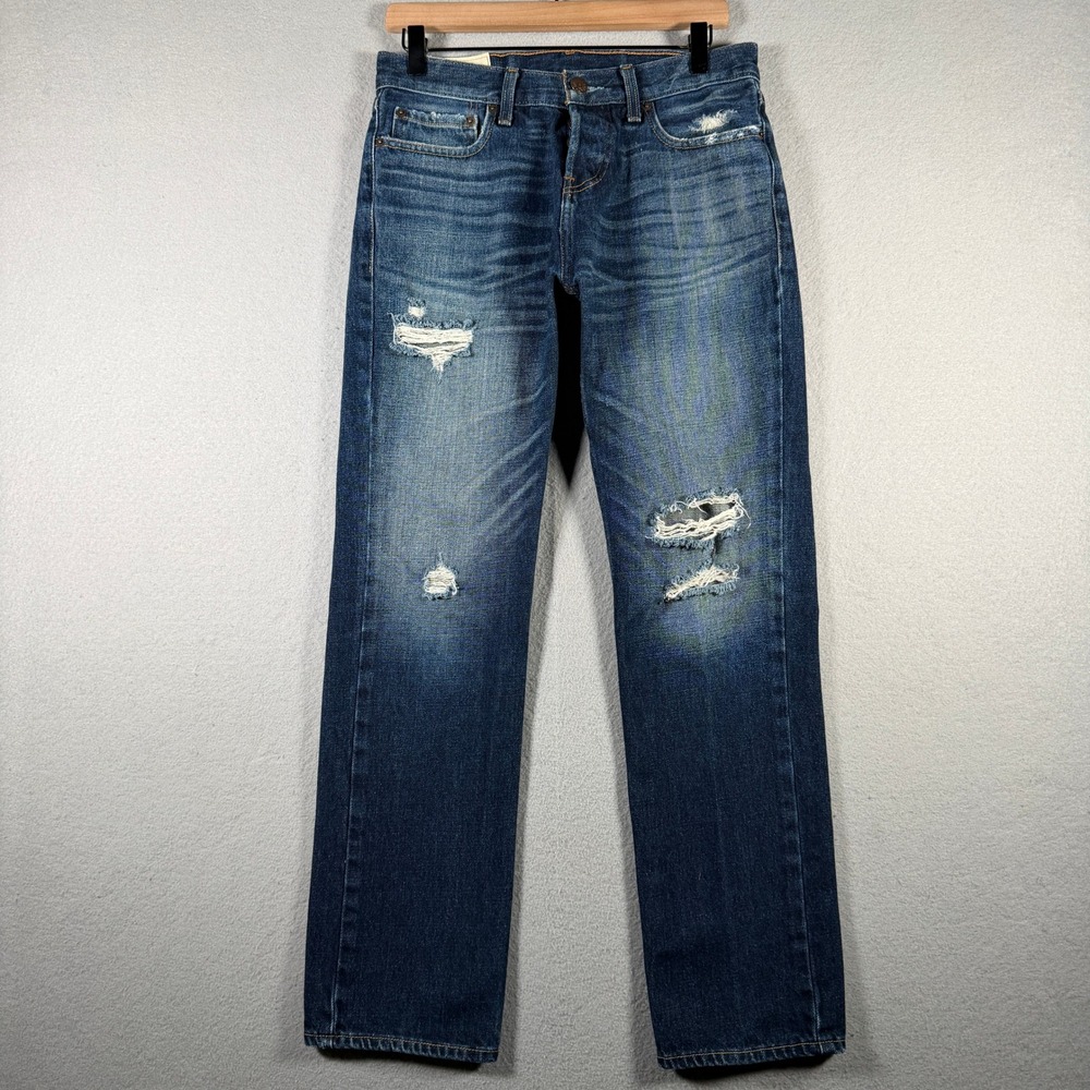 Hollister Classic Straight Distressed Blue Jeans Mens 29x30 Cotton Button Fly